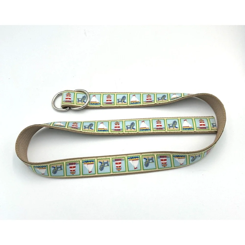 Douglas Paquette Canvas Nautical Belt Size Medium D-Ring Preppy Ribbon Made USA